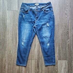 ENCORE JEANS Womens Size 18 Distressed Blue Denim Curvy Skinny Jeans Pants